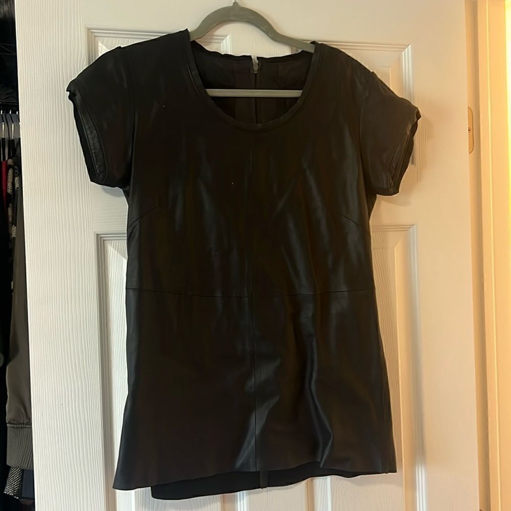 Black Leather Muubaa Short Sleeve Shirt - Back Zipper - Like New  - Size 6